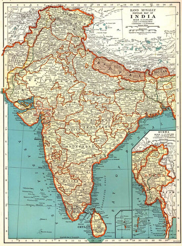 Antique Map of India 1940 - Life Size Posters