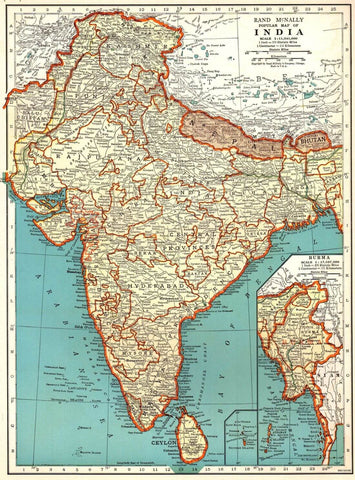 Antique Map of India 1940 by Tallenge