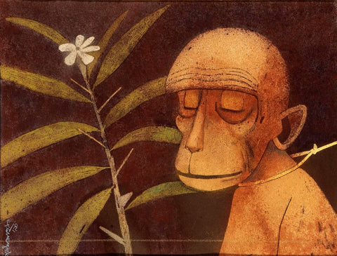 Ape And The Flower by Ganesh Pyne