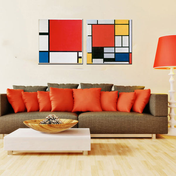 Piet Mondrian - Composition Red Blue and Composition Red Yellow - Set of 2 Gallery Wraps - ( 24 x 24 inches)each