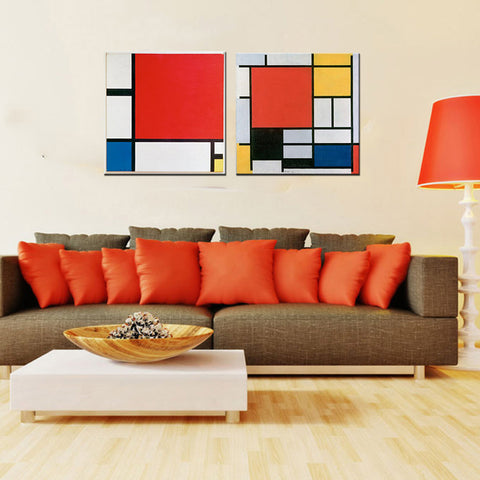 Piet Mondrian - Composition Red Blue and Composition Red Yellow - Set of 2 Gallery Wraps - ( 24 x 24 inches)each by Piet Mondrian