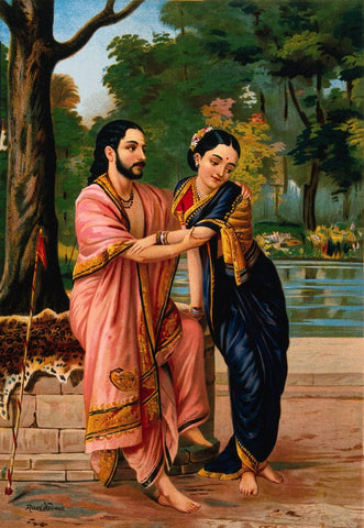 Arjun And Subhadra - Raja Ravi Varma - Chromolithograph by Raja Ravi Varma