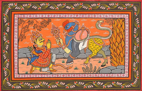 Arjuna Saluting Navagunjara - A Composite Figure (Krishna) During His Stay in Khandava Forest - Canvas Prints