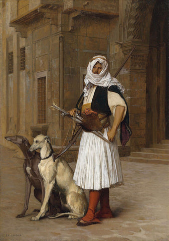 Arnaut And Two Whippet Dogs - Jean-Léon Gérôme - Orientalism Art Painting by Jean Leon Gerome