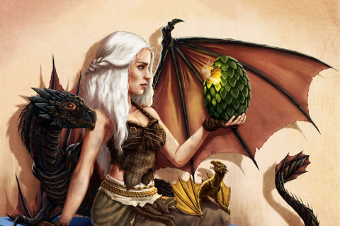 Art From Game Of Thrones - Mother Of Dragons - Daenerys Targaryen With Drogon - Large Art Prints by Hamid Raza