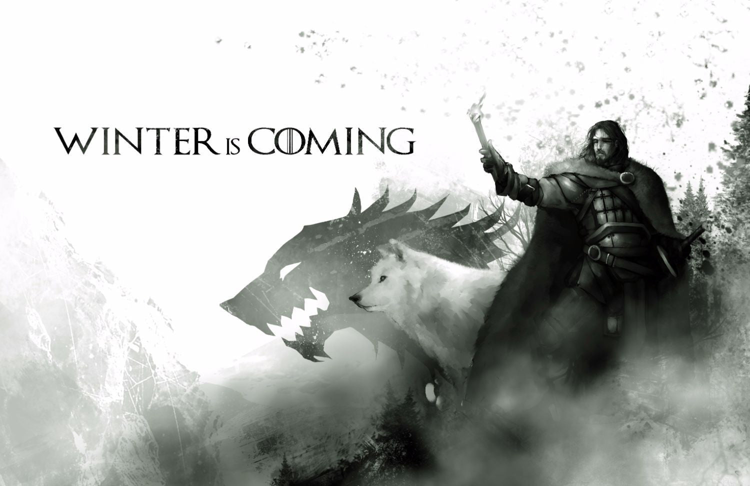 Art From Game Of Thrones Winter Is Coming Jon Snow And Ghost Framed Prints