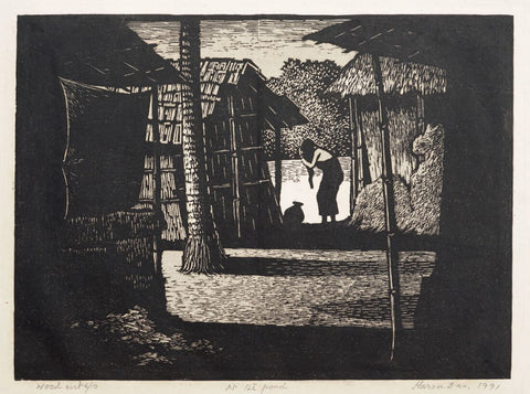 At The Pond - Haren Das - Indian Art Linocut Painting - Life Size Posters