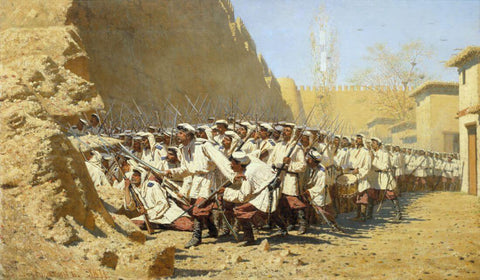 At the Fortress Walls - Let them Enter - Vasili Vasilievich Vereshchagin - Orientalist Art Painting - Life Size Posters