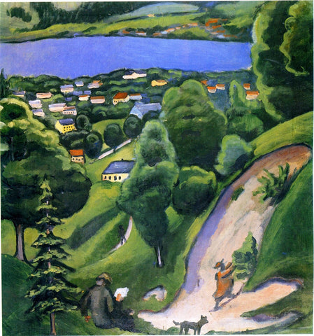 Landscape On The Teggernsee With A Reading Man by August Macke