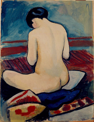 Sitting Nude With Pillow by August Macke