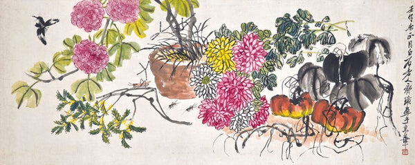 Autumn Flowers - Qi Baishi - Modern Gongbi Chinese Painting - Canvas Prints