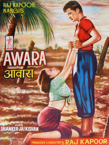Awara - Raj Kapoor Nargis - Vintage Hindi Movie Poster - Art Prints by Tallenge Store
