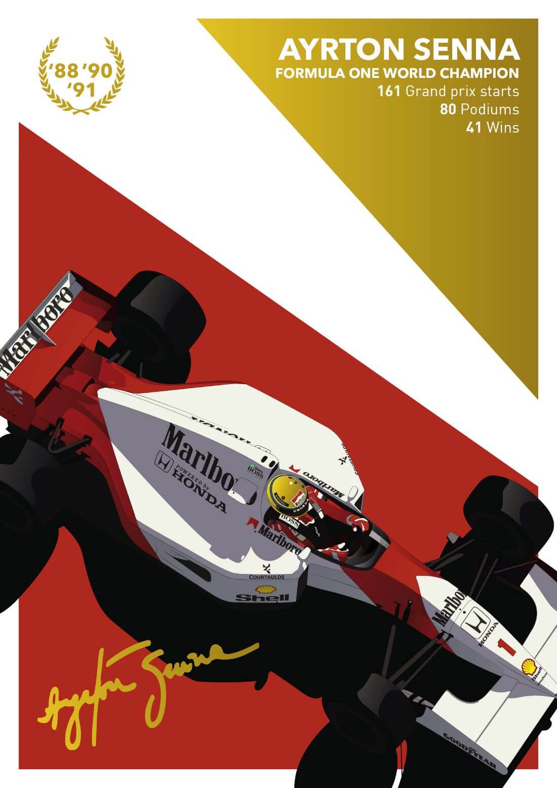 Ayrton Senna - Formula 1 Racing - Honda - Motosport Poster by Joel Jerry, Buy Posters, Frames, Canvas & Digital Art Prints
