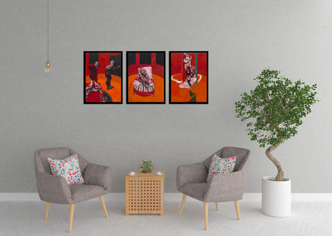 Set Of 3 Three Studies For A Crucifixion - Francis Bacon - Premium Quality Framed Canvas (24 x 11 inches) Final Size