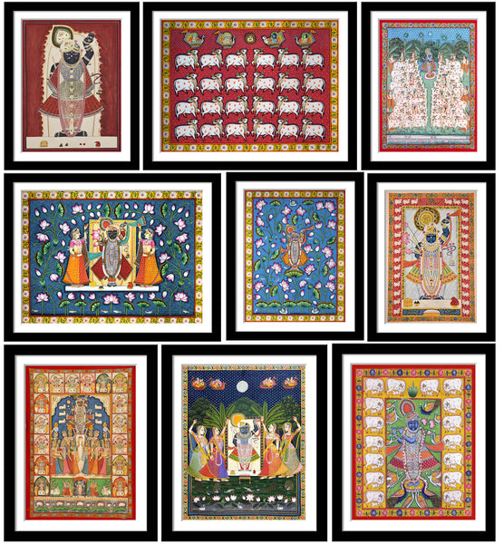 Set of 10 Best of Pichhwai  Paintings - Framed Poster Paper (12 x 17 inches) each