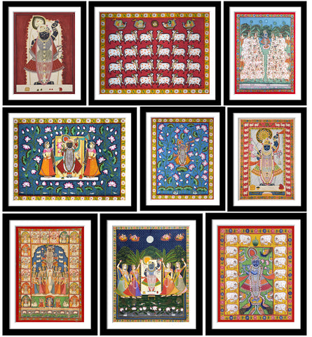 Set of 10 Best of Pichhwai  Paintings - Framed Poster Paper (12 x 17 inches) each by Vineeta Randhawa