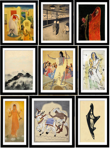 Set of 10 Best of Bengal School Art Paintings - Framed Poster Paper (12 x 17 inches) each