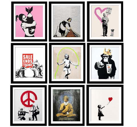 Set of 10 Banksy - Framed Poster Paper (12 x 17 inches) each