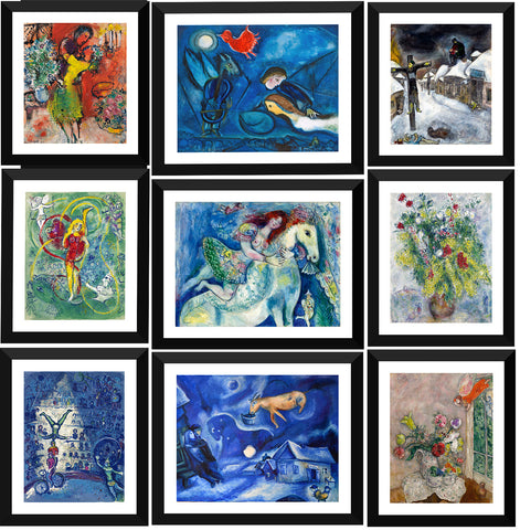 Set of 10 Best of Marc Chagall Paintings - Framed Poster Paper (12 x 17 inches) each by Marc Chagall