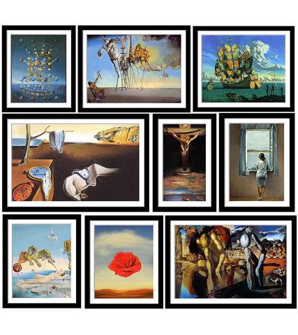 Set of 10 Best of Salvador Dali Paintings - Framed Poster Paper (12 x 17 inches) each