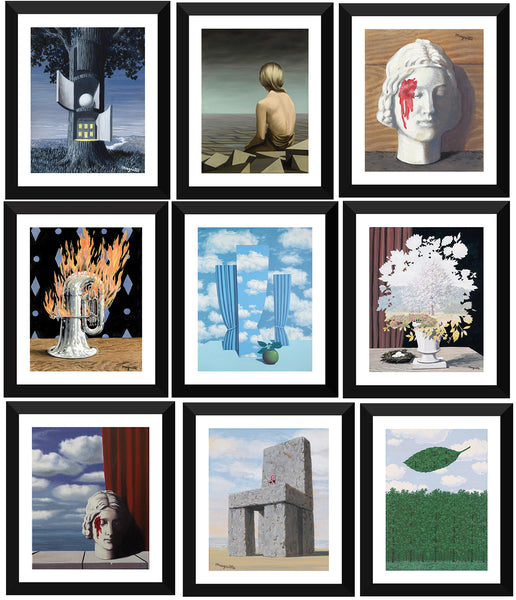 Set of 10 Best of René Magritte Paintings - Framed Poster Paper (12 x 17 inches) each