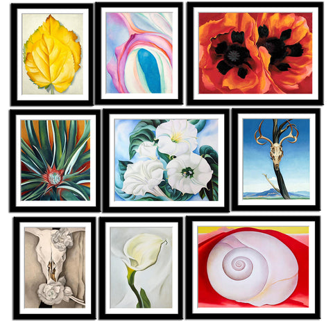 Set of 10 Best of Georgia O'Keeffe Paintings - Framed Poster Paper (12 x 17 inches) each