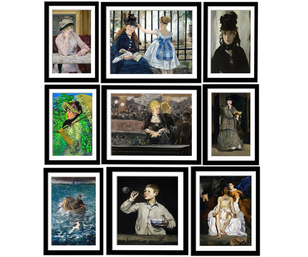 Set of 10 Best of Édouard Manet Paintings - Framed Poster Paper (12 x 17 inches) each