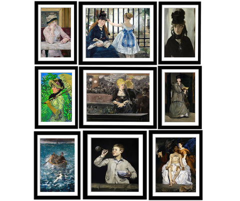 Set of 10 Best of Édouard Manet Paintings - Framed Poster Paper (12 x 17 inches) each