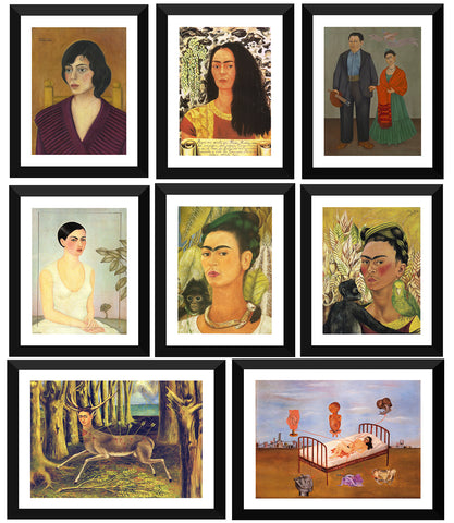Set of 10 Best of Frida Kahlo Paintings - Framed Poster Paper (12 x 17 inches) each
