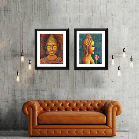 Buddha Contemporary Art - Set Of 2 Premium Quality Framed Digital Print ( 9 x 12 inches) each by Anzai