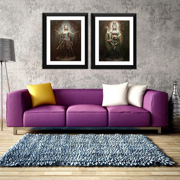 Female Buddha - Kuan Yin - Set Of 2 Premium Quality Framed Digital Print ( 9 x 12 inches) each