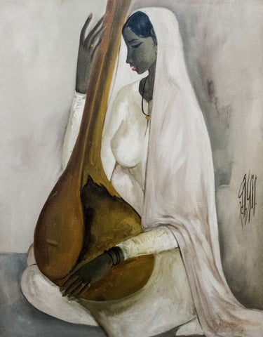 Woman With Sitar - Posters by B. Prabha