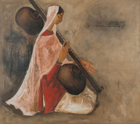 Lady With Sitar by B. Prabha