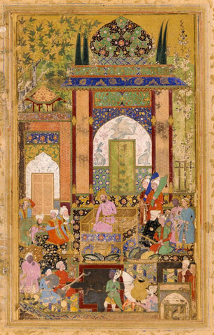 Babur Receives A Courtier By Farrukh Beg - C1585 - Vintage Indian Mughal Miniature Painting -  Vintage Indian Miniature Art Painting - Framed Prints