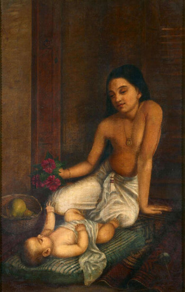 Baby And Princess - Raja Ravi Varma Painting - Life Size Posters