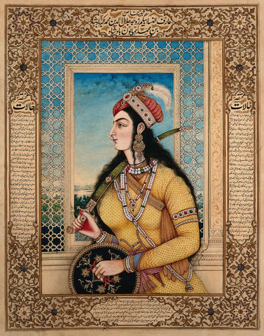 Badshah Of Jalundur'S Begum Holding A Sword And A ShieldC.1800 - 1899 -  Vintage Indian Miniature Art Painting - Framed Prints