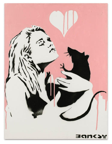 Girl Cuddling Rat – Banksy – Pop Art Painting - Framed Prints