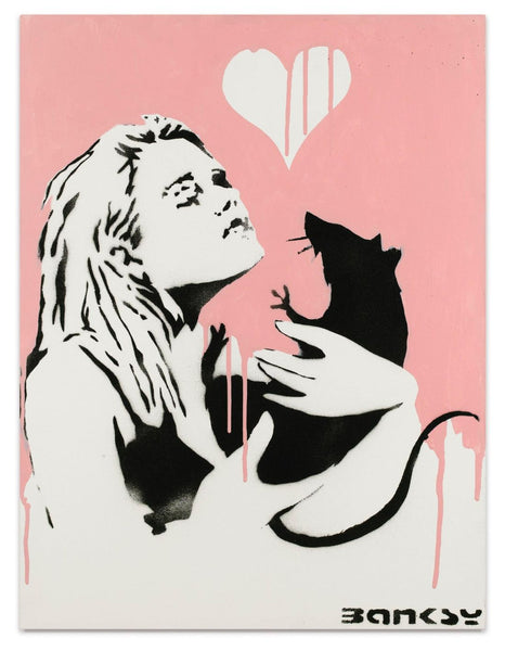 Girl Cuddling Rat – Banksy – Pop Art Painting - Canvas Prints