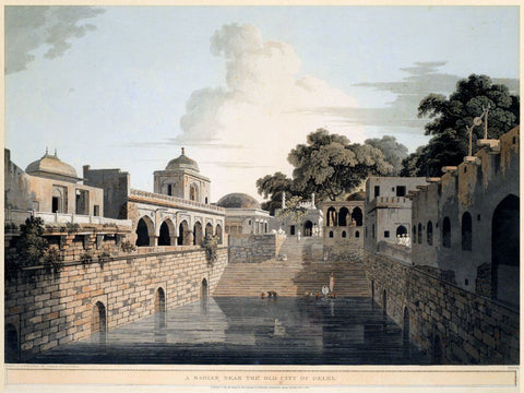 Baolee (Stepwell) Near Delhi - Thomas Daniell  - Vintage Orientalist Paintings of India - Life Size Posters by Thomas Daniell