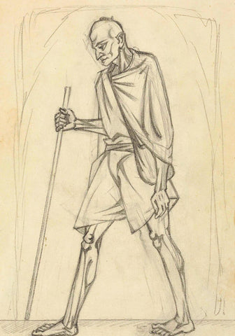 Bapu (Mahatma Gandhi) Pencil Sketch - Nandalal Bose - Bengal School Indian Painting - Art Prints