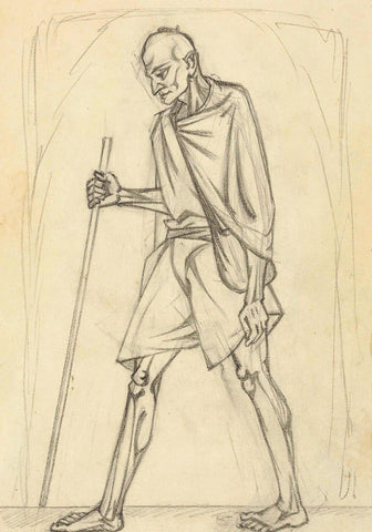 Bapu (Mahatma Gandhi) Pencil Sketch - Nandalal Bose - Bengal School Indian Painting by Nandalal Bose