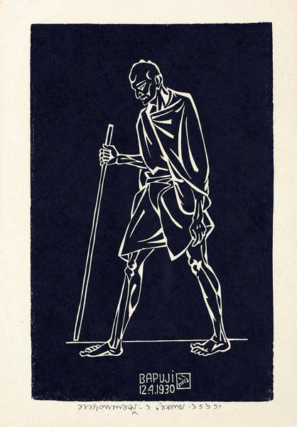 Bapuji (Mahatma Gandhi) - Nandalal Bose - Bengal School Indian Painting - Life Size Posters
