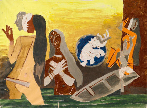 Bathers - Maqbool Fida Husain Painting - Framed Prints