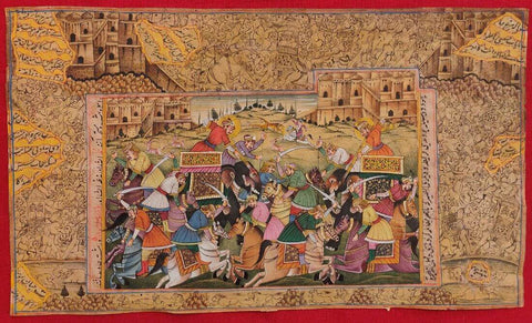 Battle Of Haldighati Between Maharana Pratap And Mughals - Rajput Miniature Painting -  Vintage Indian Miniature Art Painting - Posters