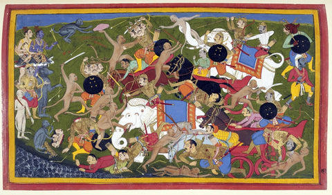 Indian Miniature Art - Ramayana - Battle At Lanka - Life Size Posters by Kritanta Vala
