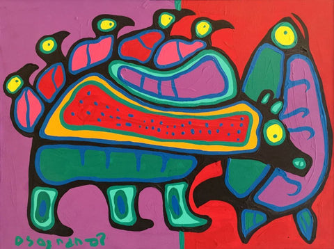 Bear, Fish & Bird - Norval Morrisseau - Contemporary Indigenous Art Painting - Canvas Prints by Norval Morrisseau