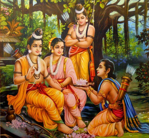 Bharat Comes To Forest And Takes Lord Rama Sandals - Ramayan - Vintage Indian Art by Kritanta Vala