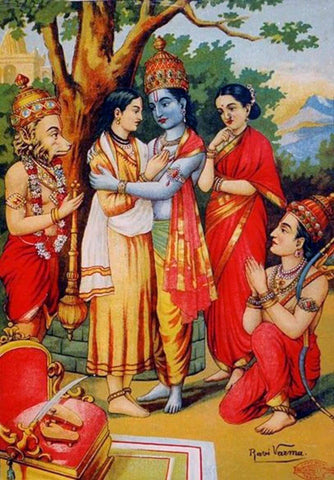 Bharat Milap - Raja Ravi Varma Press - Oleograph Print - Indian Ramayan Art - Framed Prints