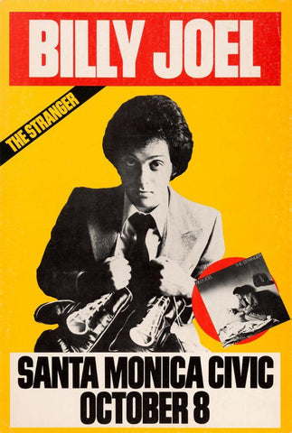 Billy Joel - Santa Monica Civic Concert Poster (1977) - Vintage Rock And Roll Music Poster - Large Art Prints