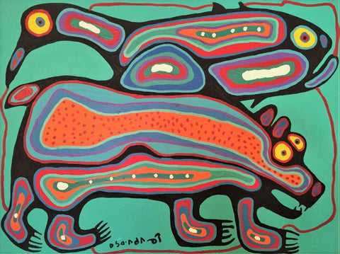 Bird Bear And Fish - Norval Morrisseau - Contemporary Indigenous Art Painting - Framed Prints by Norval Morrisseau